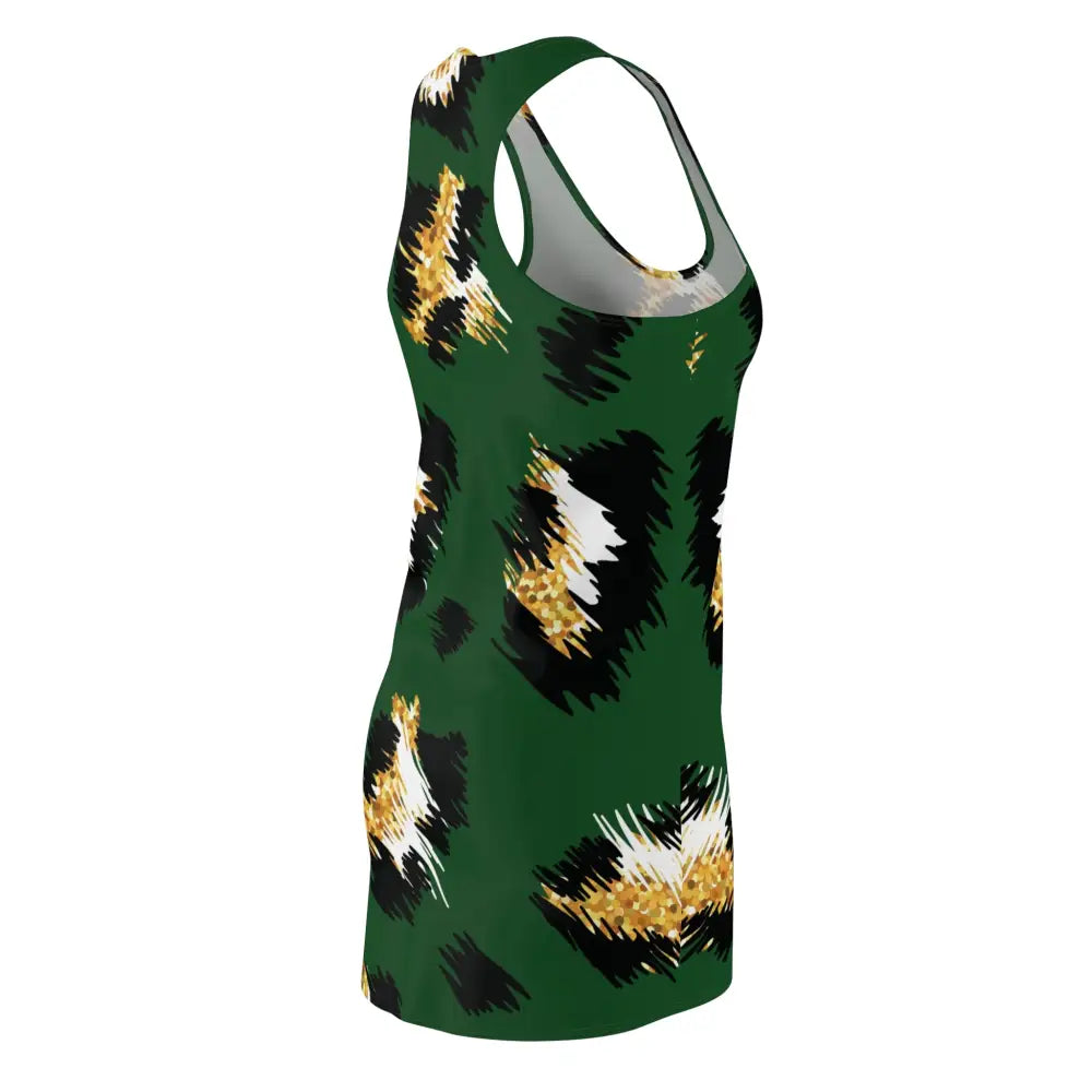 Green and gold leopard print Women’s Racerback Dress Jungle Static PixiOnyx Wildform Capsulewear