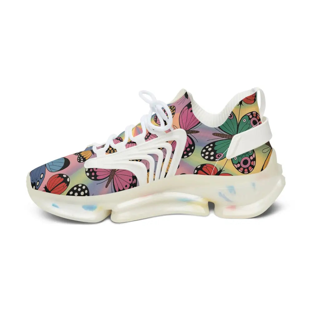 Women’s Sneakers Kaleidoscope Flight with colorful butterfly pattern and clear segmented sole