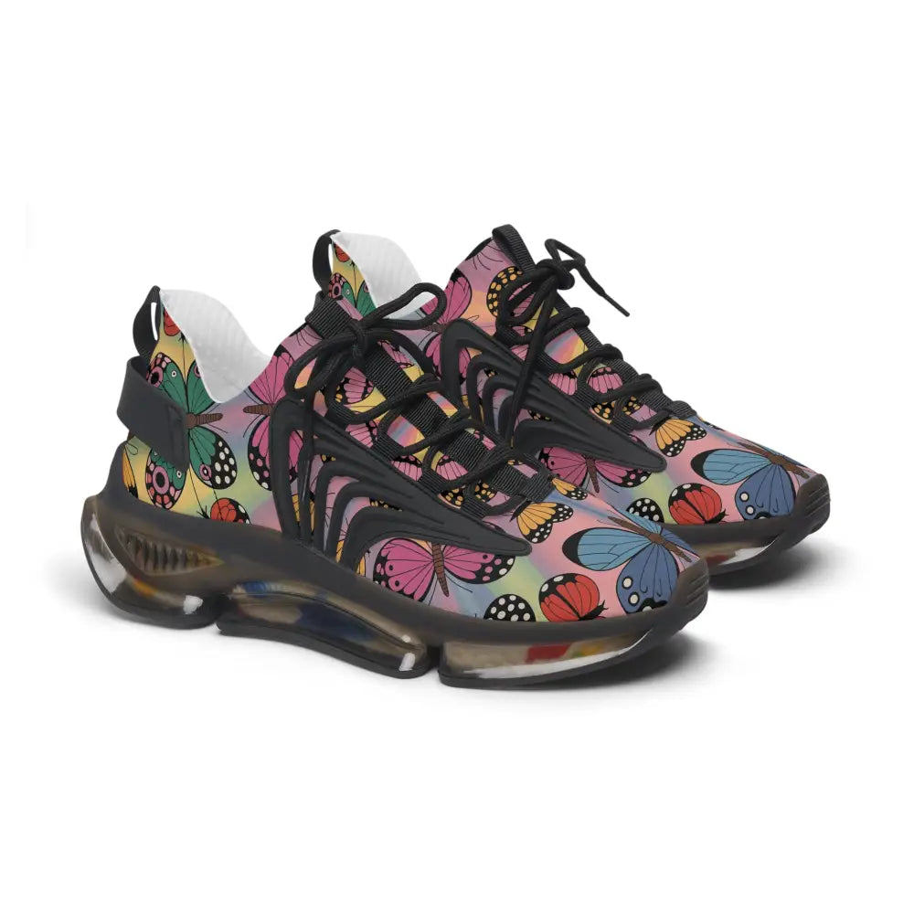 Kaleidoscope Flight sneakers with colorful butterfly and polka dot pattern | PixiOnyx Vibrant Athletic Footwear