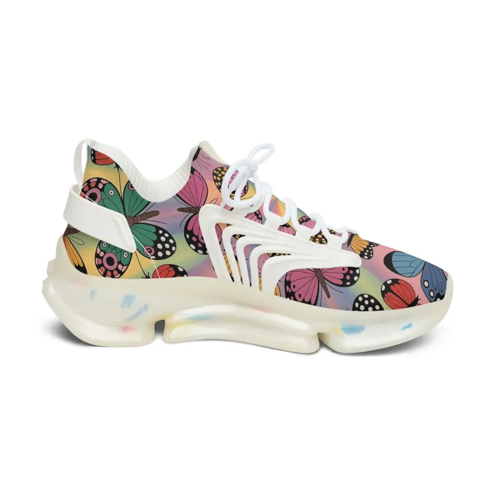 White and multicolored butterfly pattern Kaleidoscope Flight sneakers with clear chunky sole