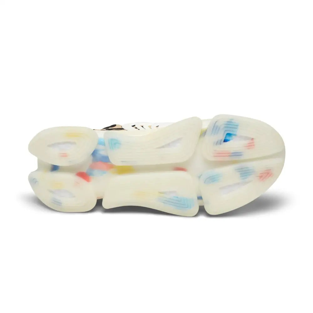 White sneaker sole with colorful accents from Women’s Sneakers Leopard Luxe Run PixiOnyx Streetstride Edition