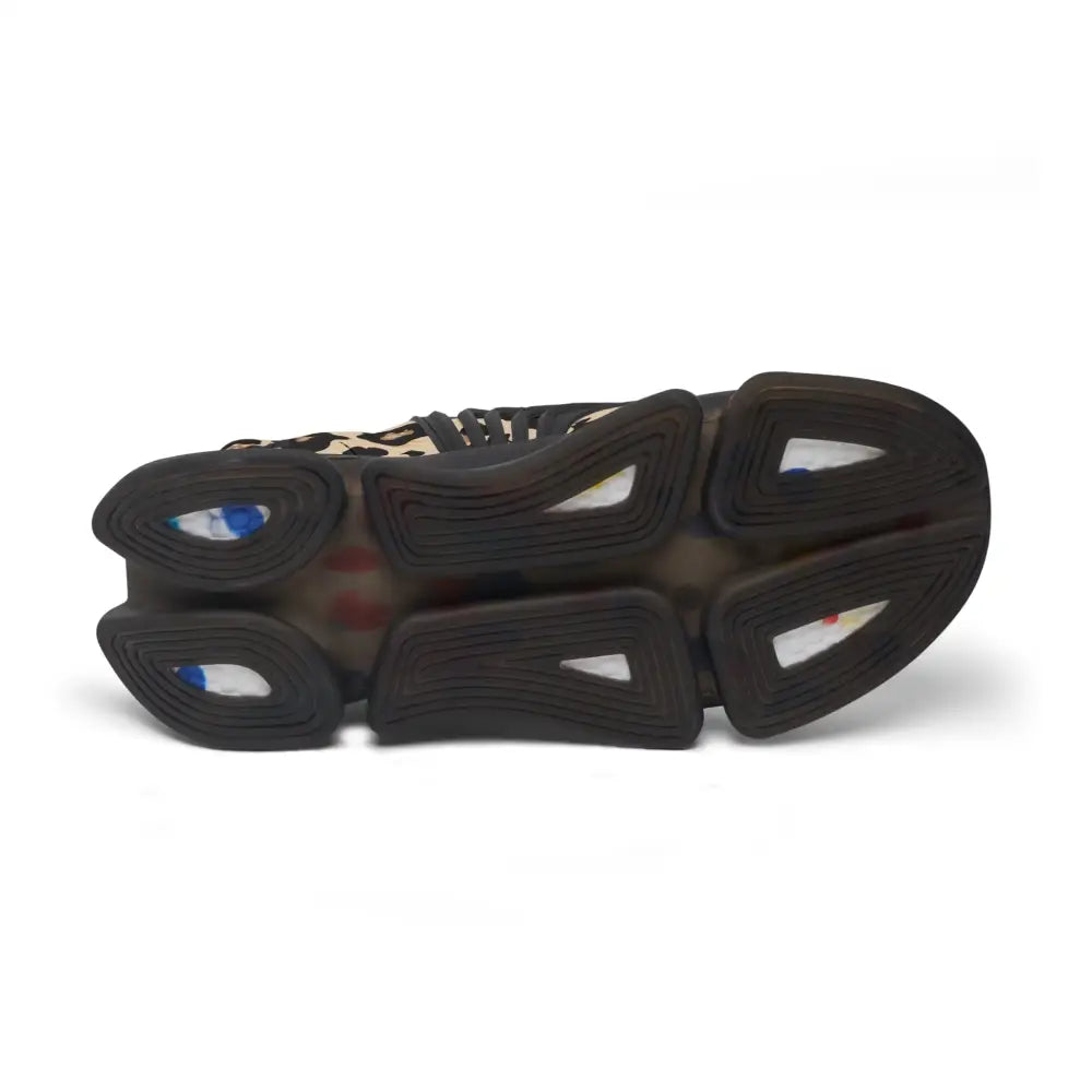 Black athletic shoe sole of Women’s Sneakers Leopard Luxe Run PixiOnyx Streetstride Edition