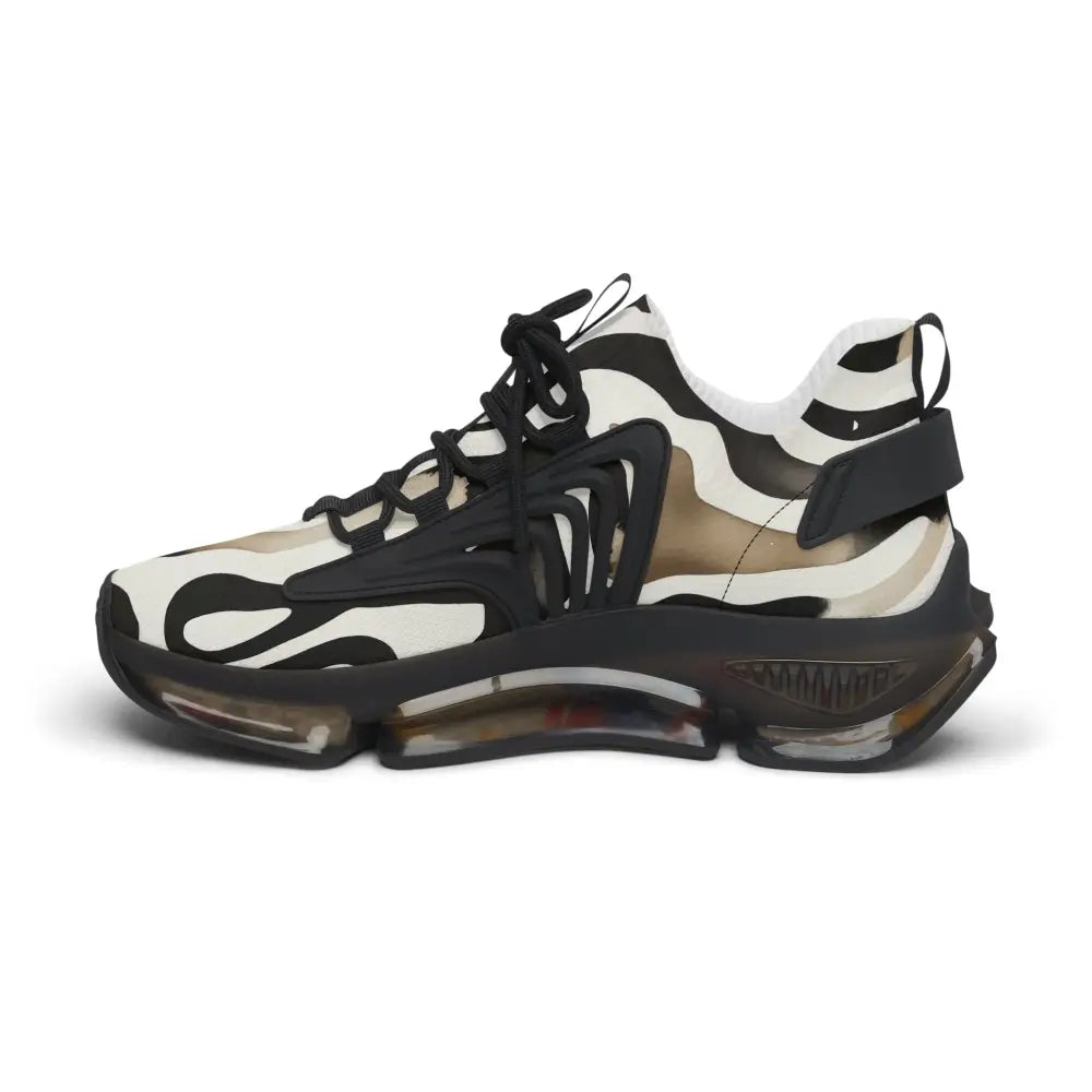 Black and white patterned athletic shoe from PixiOnyx Nightstripe Pulse Women’s Sneakers