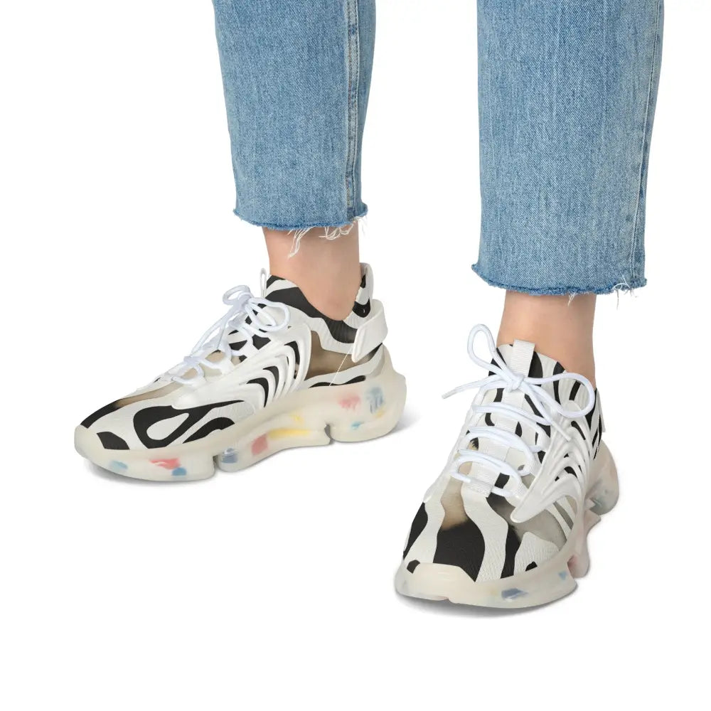 Patterned athletic shoes from Nightstripe Pulse Women’s Sneakers by PixiOnyx Monochrome Motion Series