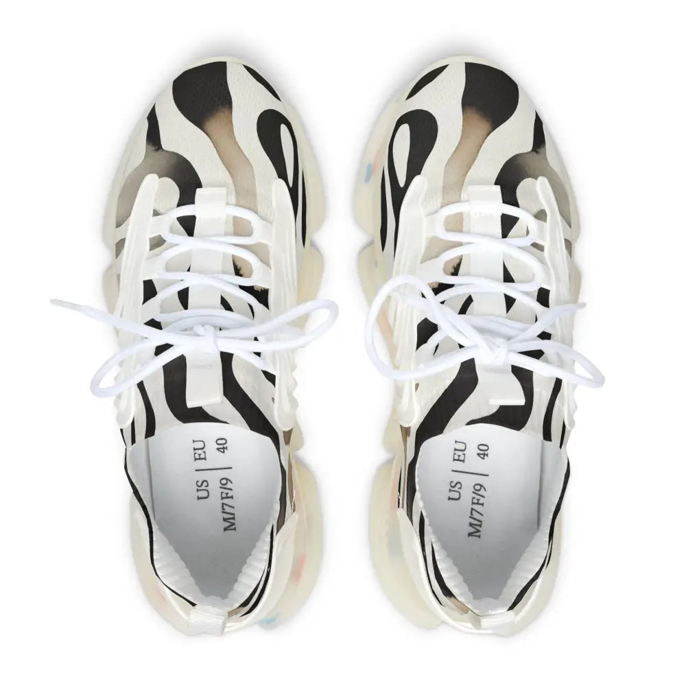 Zebra-striped sneakers with white laces from Women’s Sneakers Nightstripe Pulse PixiOnyx Monochrome Motion Series