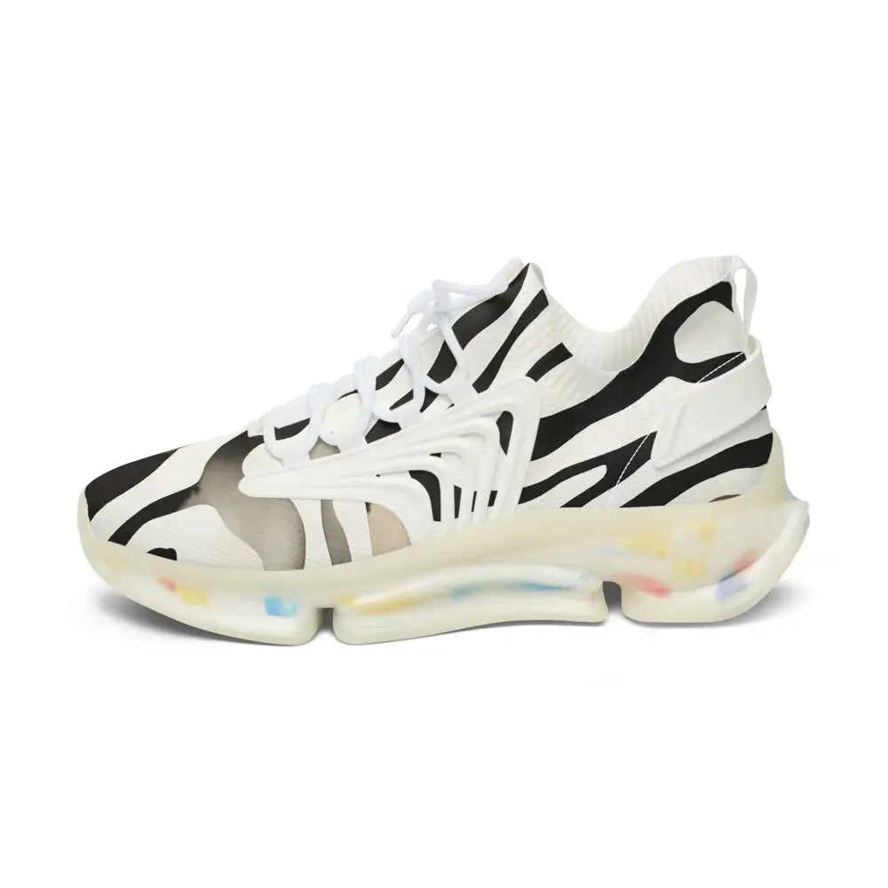 Zebra-striped athletic shoe from Women’s Sneakers Nightstripe Pulse PixiOnyx Monochrome Motion Series