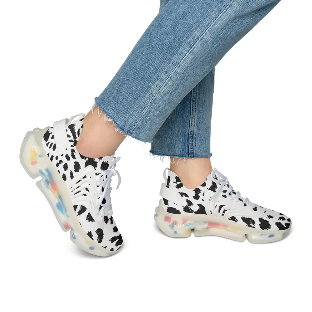 Women’s Sneakers White Leopard Dash with Dalmatian Print from PixiOnyx Streetstride Edition