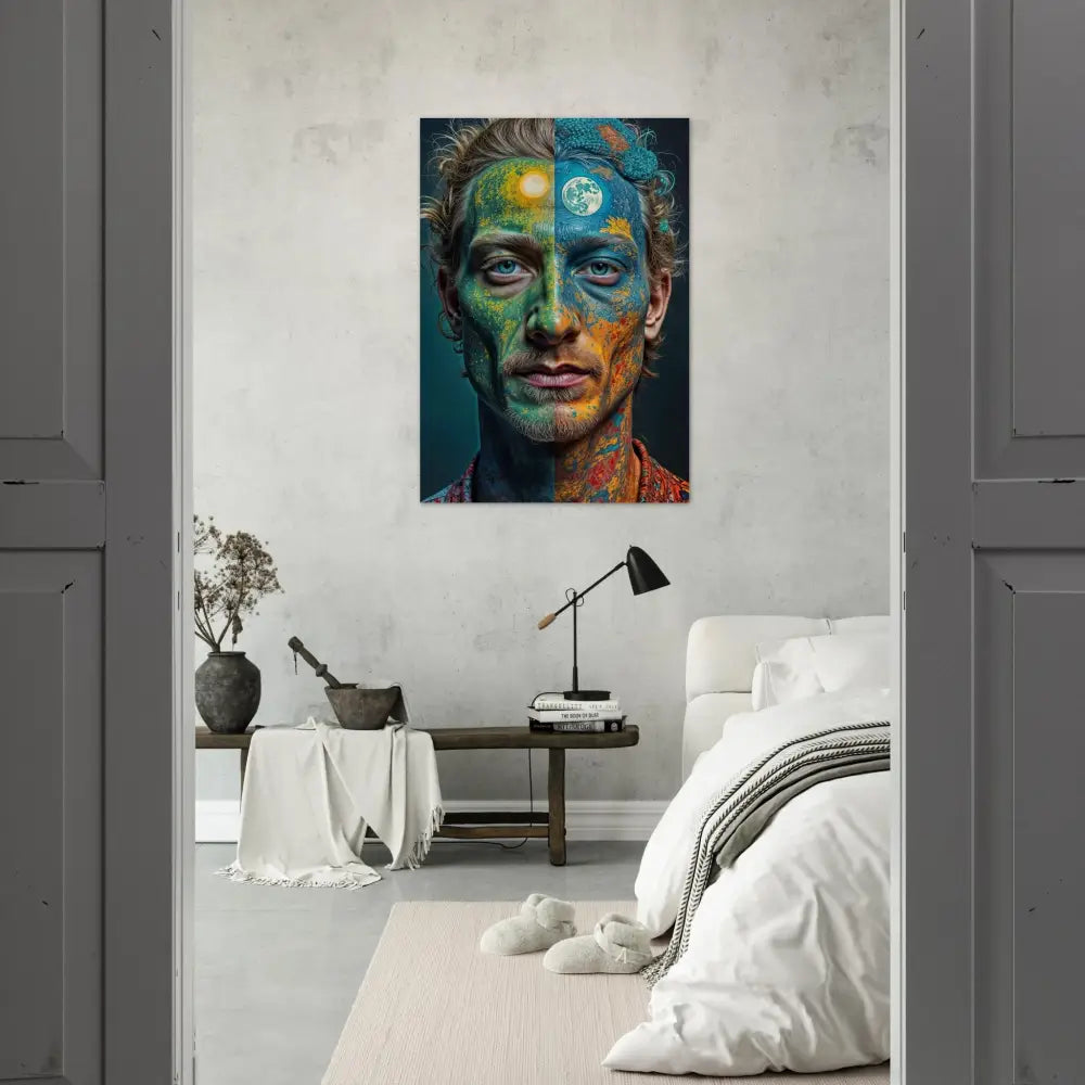 Colorful abstract portrait artwork printed on eco-friendly wood for Wild Code Faces product