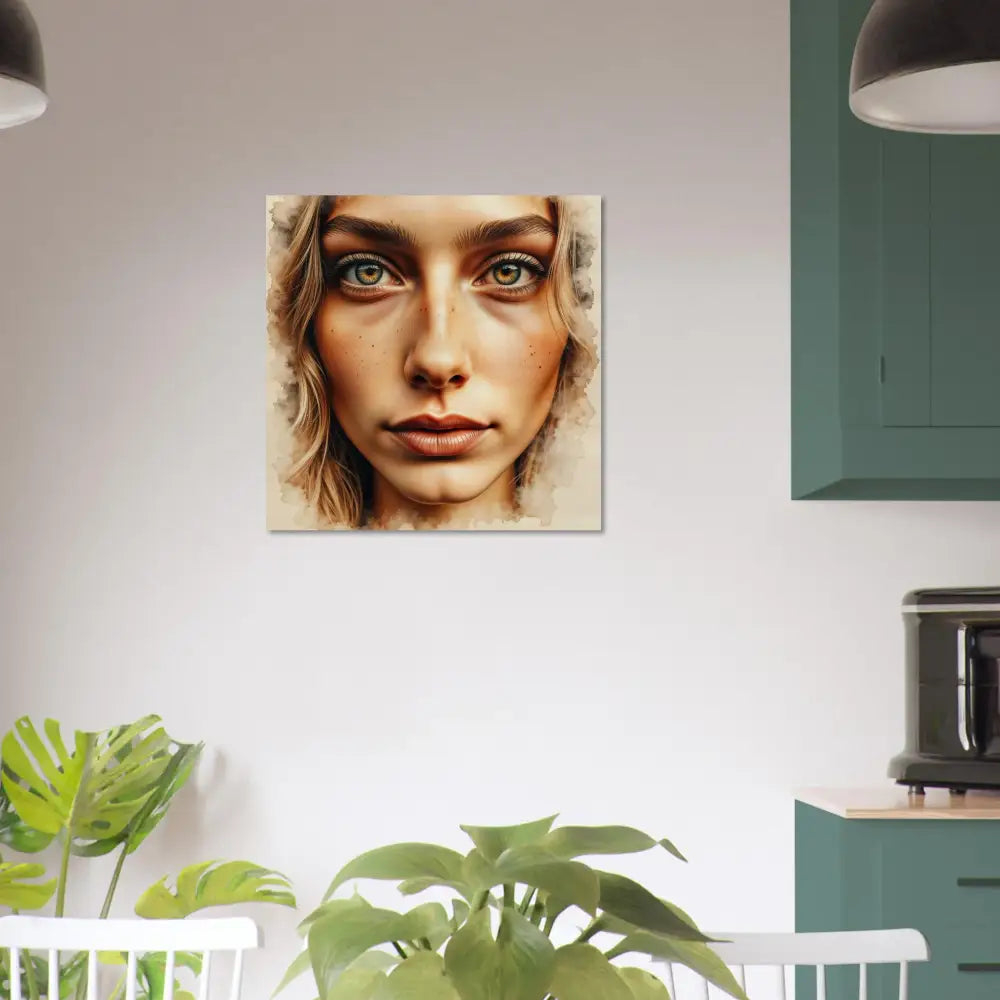 Watercolor portrait of a woman’s face showcasing intense portrait blends for human intimacy