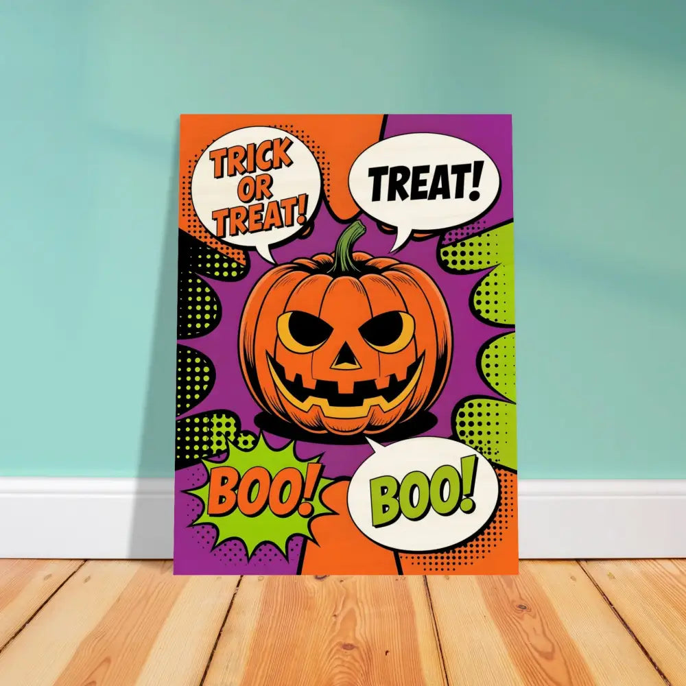 Colorful Halloween pop art canvas print featuring rustic trick-or-treat pumpkin design