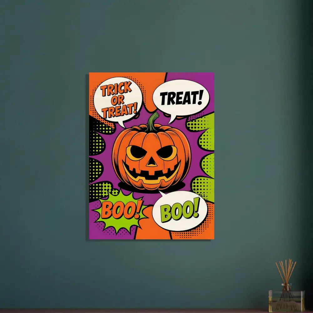 Halloween pop art print featuring a rustic trick-or-treat pumpkin illustration