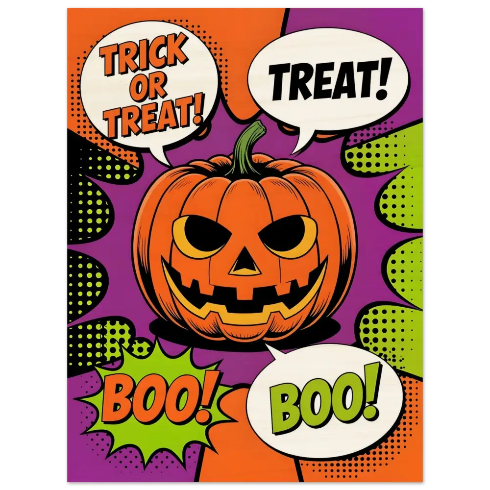 Halloween pop art illustration of a jack-o’-lantern for Rustic Trick-or-Treat Pumpkin Art