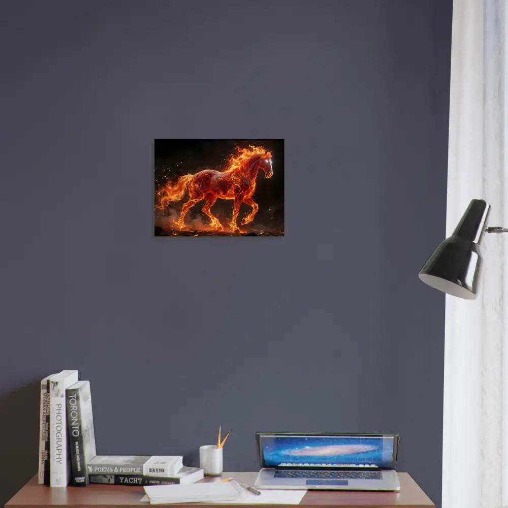 Vibrant inferno stallion canvas print on sustainable birch wood by PixiOnyx Natural Heat