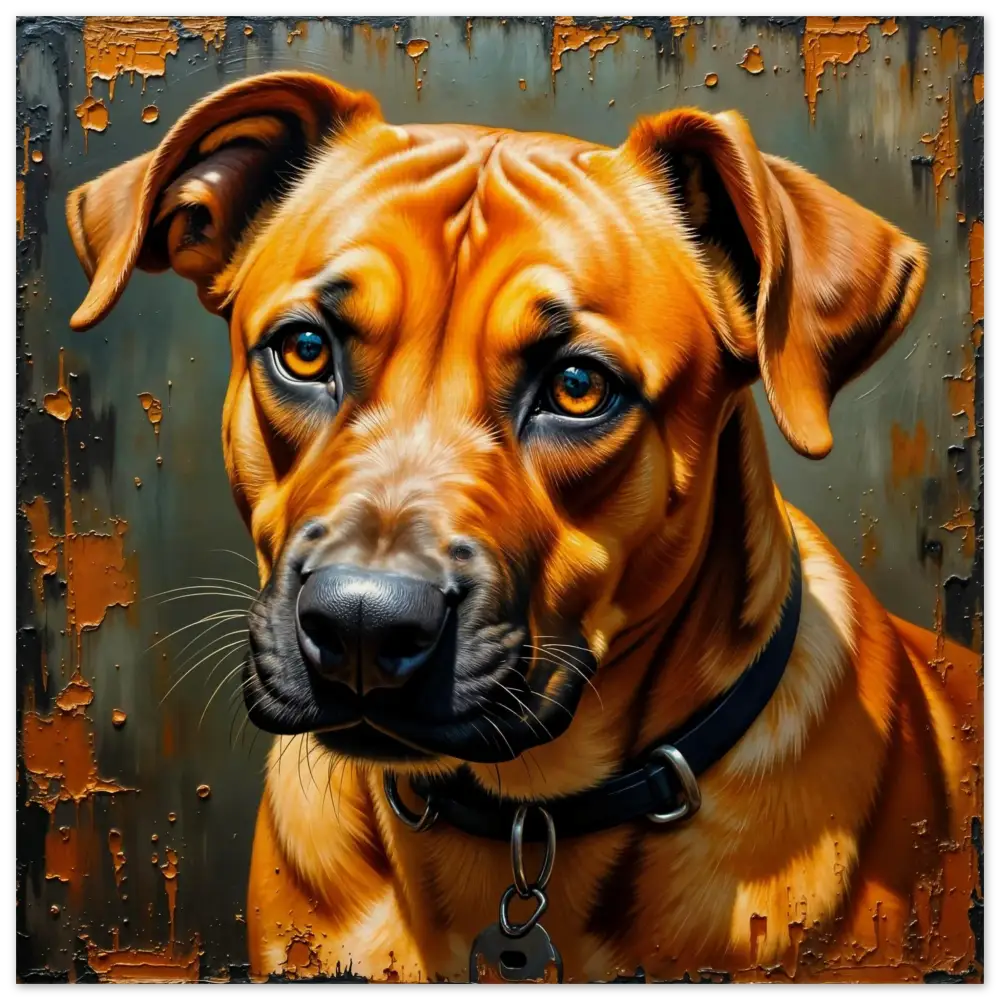 Majestic tan-colored dog with black collar and key-shaped tag in PixiOnyx Natural Fidelity Edition