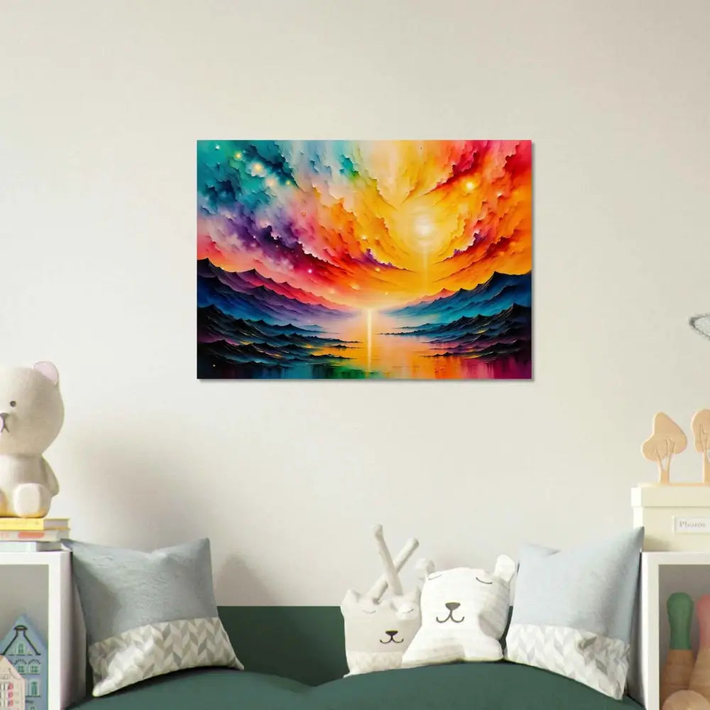 Discover Radiant Horizon on a vibrant colorful landscape canvas print by PixiOnyx