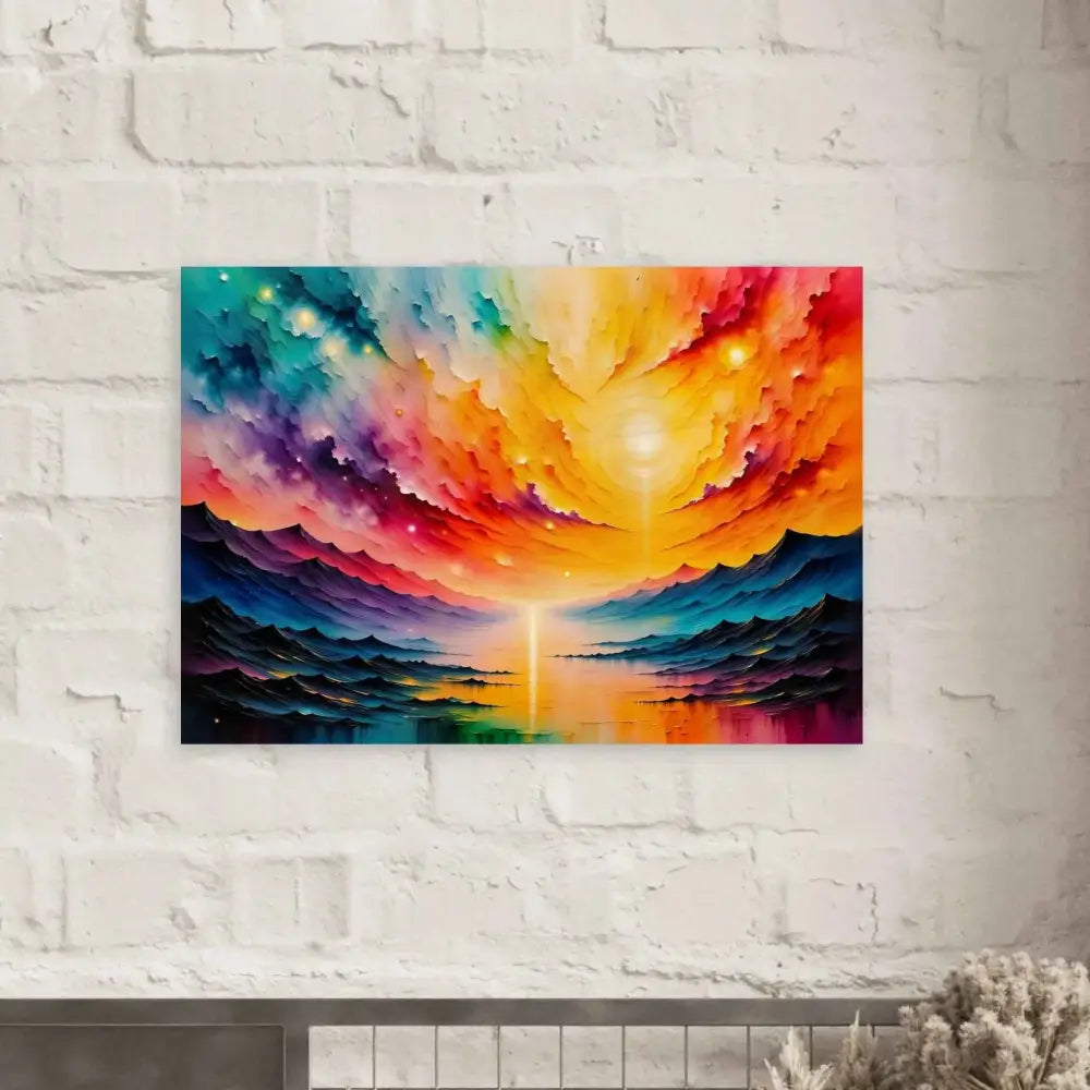 Discover Radiant Horizon vibrant colorful abstract landscape painting for Wood Print PixiOnyx