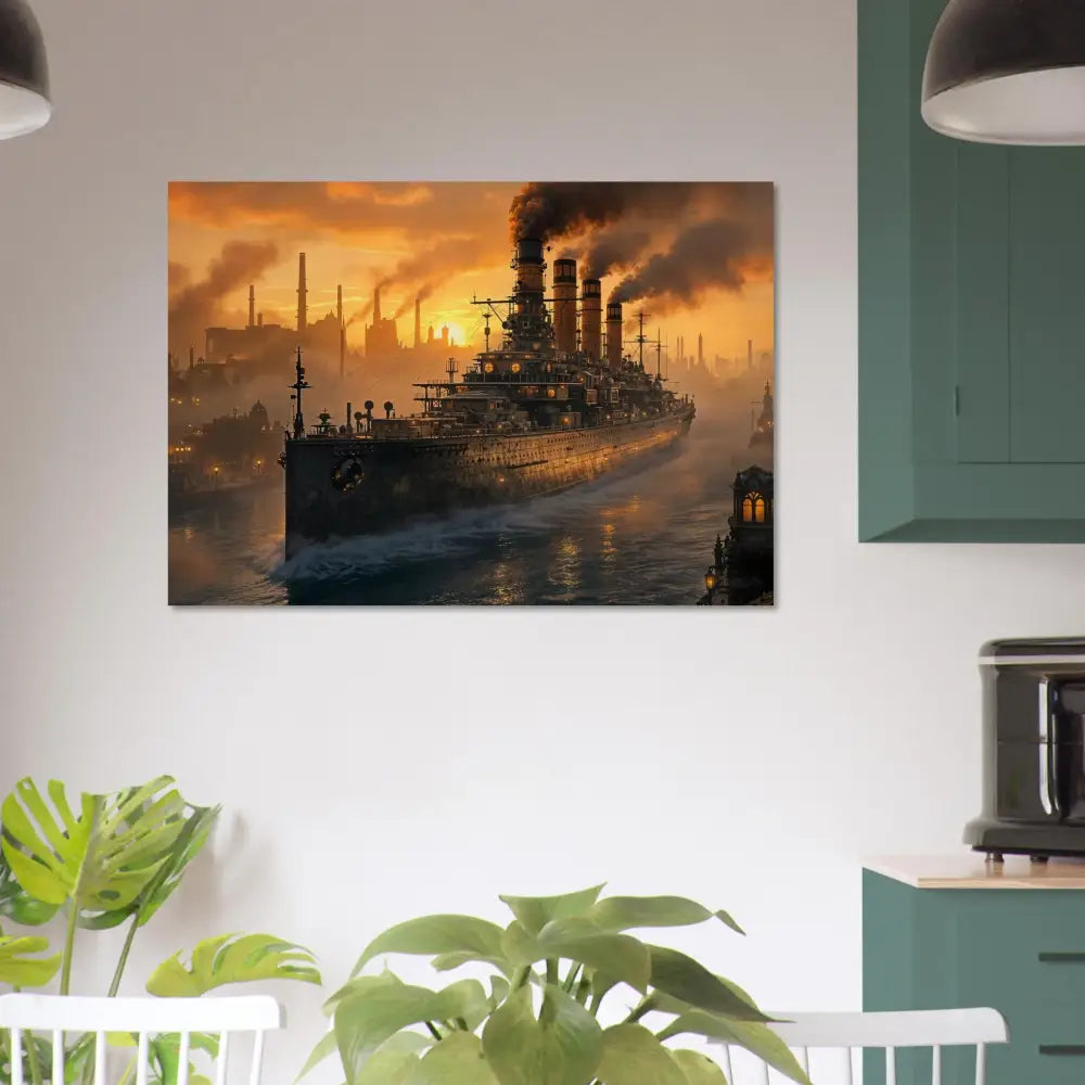 Steel Leviathan wood print PixiOnyx Burntgrain Relic of a ship sailing at sunset