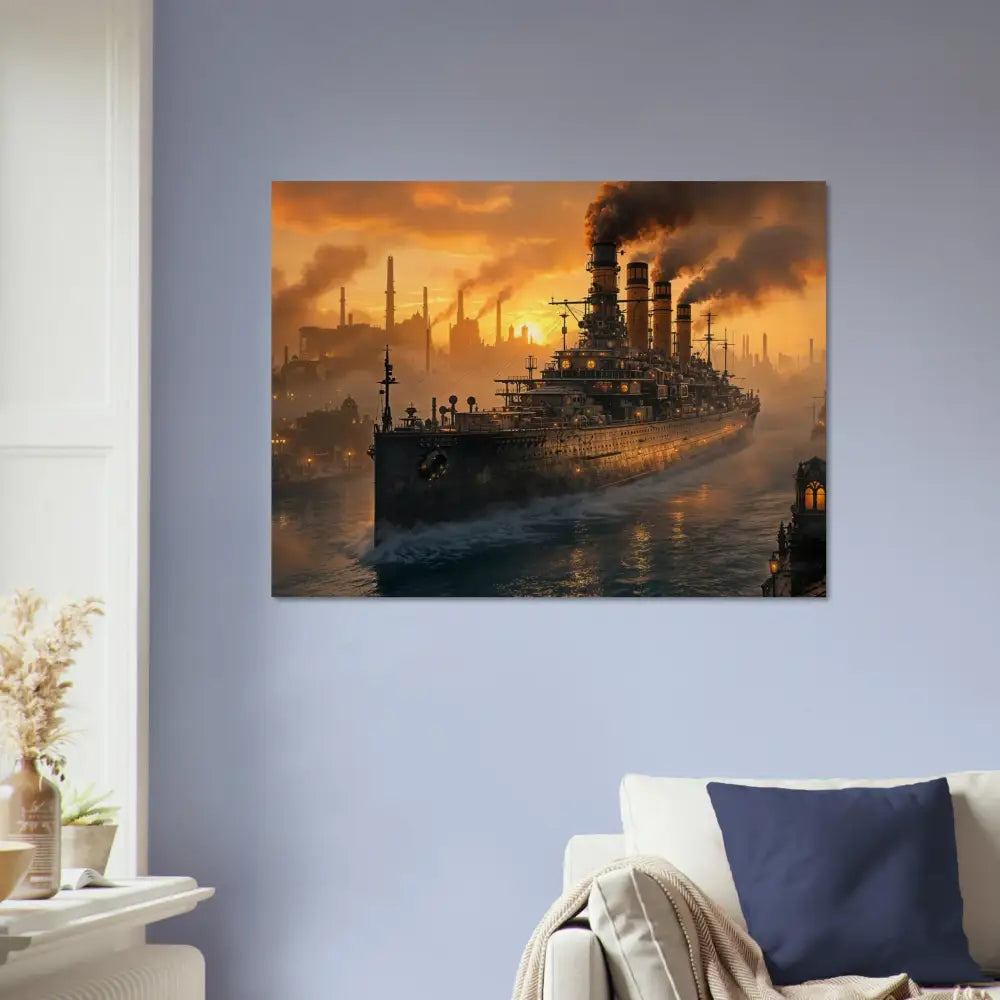 Wood Print Steel Leviathan at Dusk meets PixiOnyx Burntgrain Relic battleship sunset scene