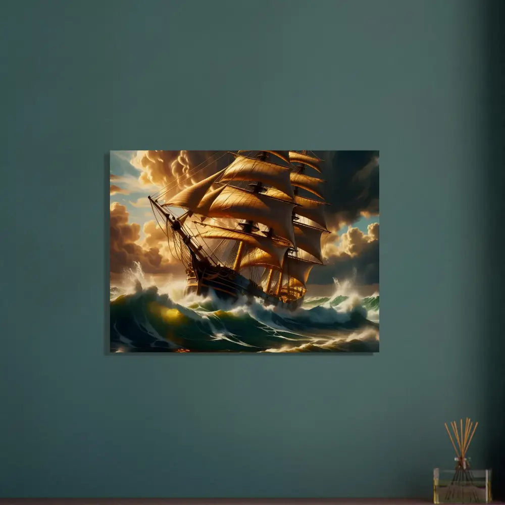 Wood Print Tempestbound Sovereign sailing ship in stormy seas from PixiOnyx Driftwood series