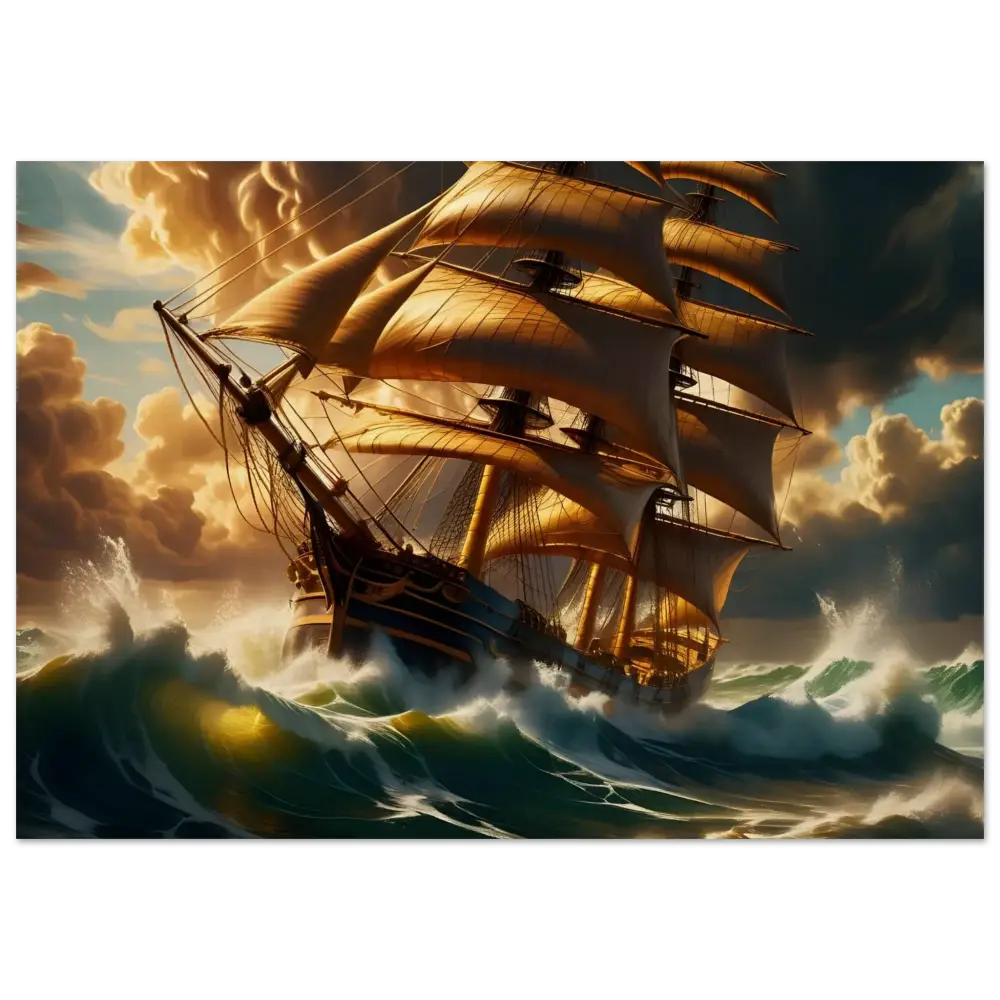 Wood Print Tempestbound Sovereign featuring a galleon sailing through stormy seas