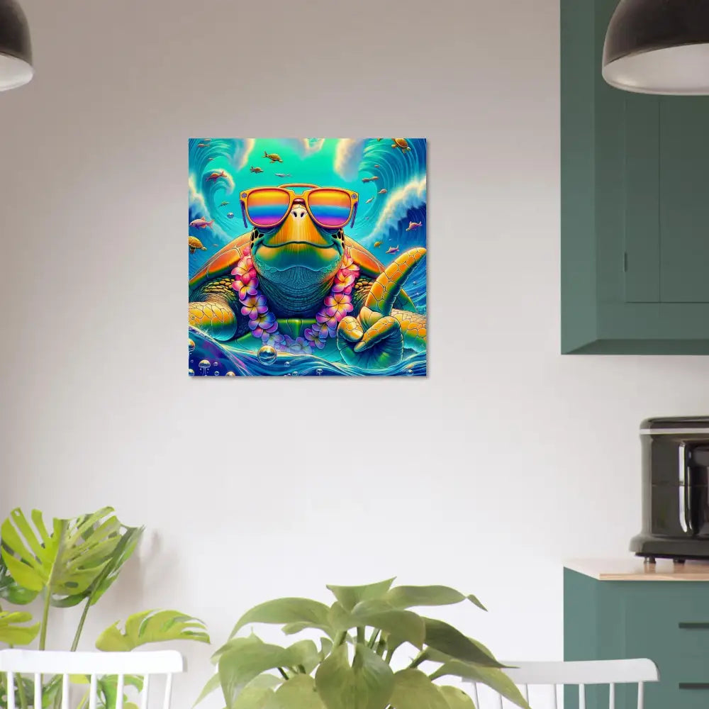 Colorful turtle wall art on Wood Print Turtle-y Misunderstood Bro PixiOnyx Natural Chill Surface