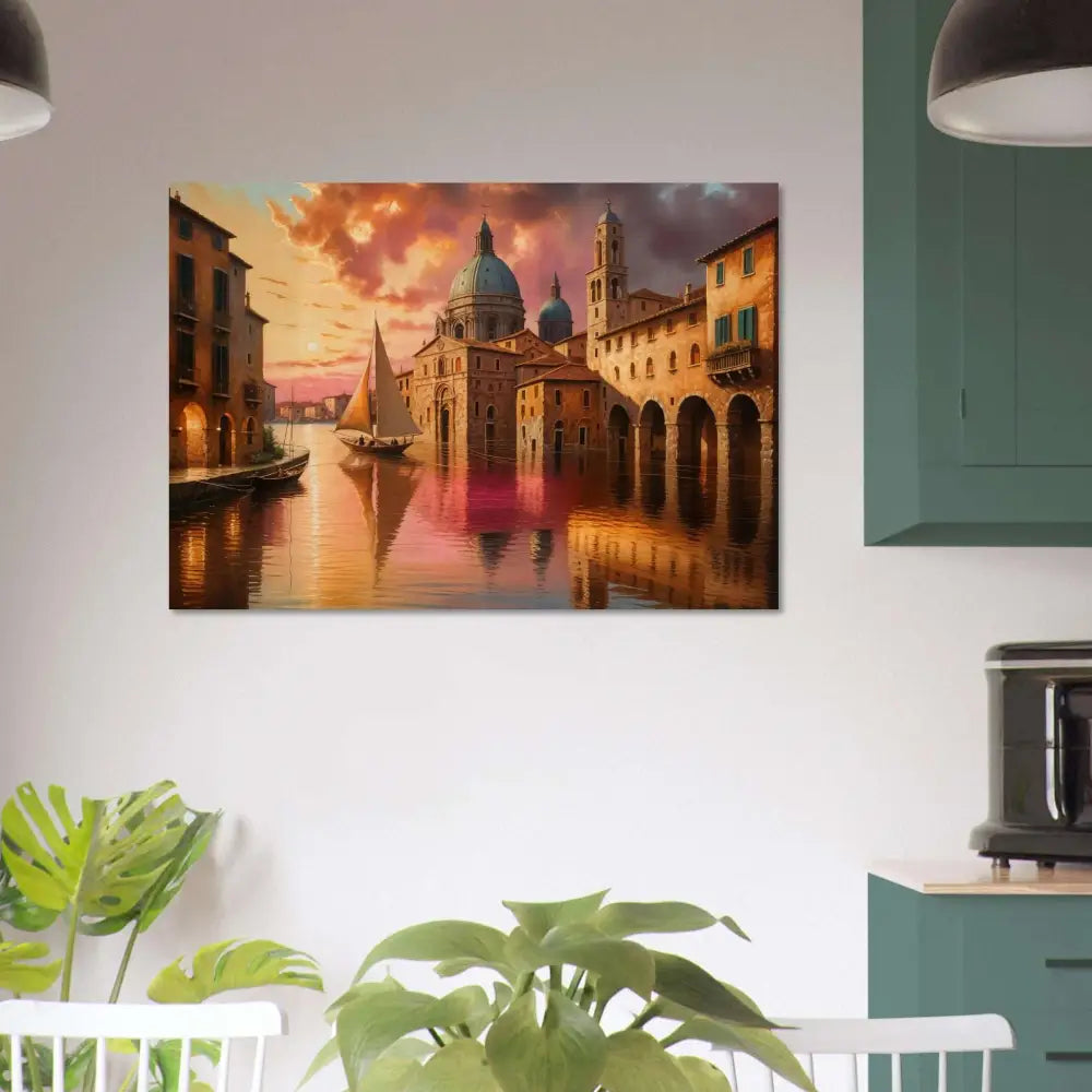 Vibrant Venetian Reverie scene on natural wood for nostalgic wall decor