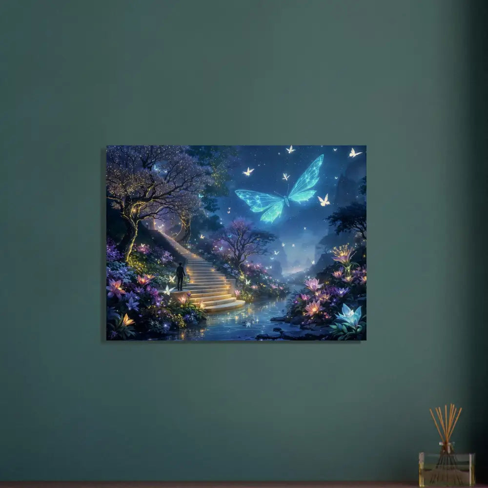 Fantasy butterfly garden painting on wood print in PixiOnyx Biolumina Valley landscape