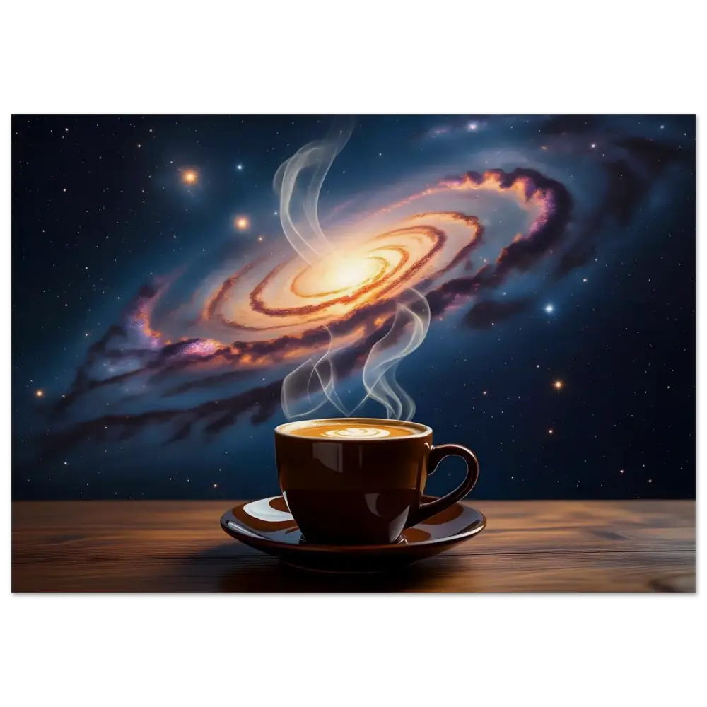 Steaming Coffee Cup from Wood Prints Cosmic Brew PixiOnyx Dreamscape Wood Series