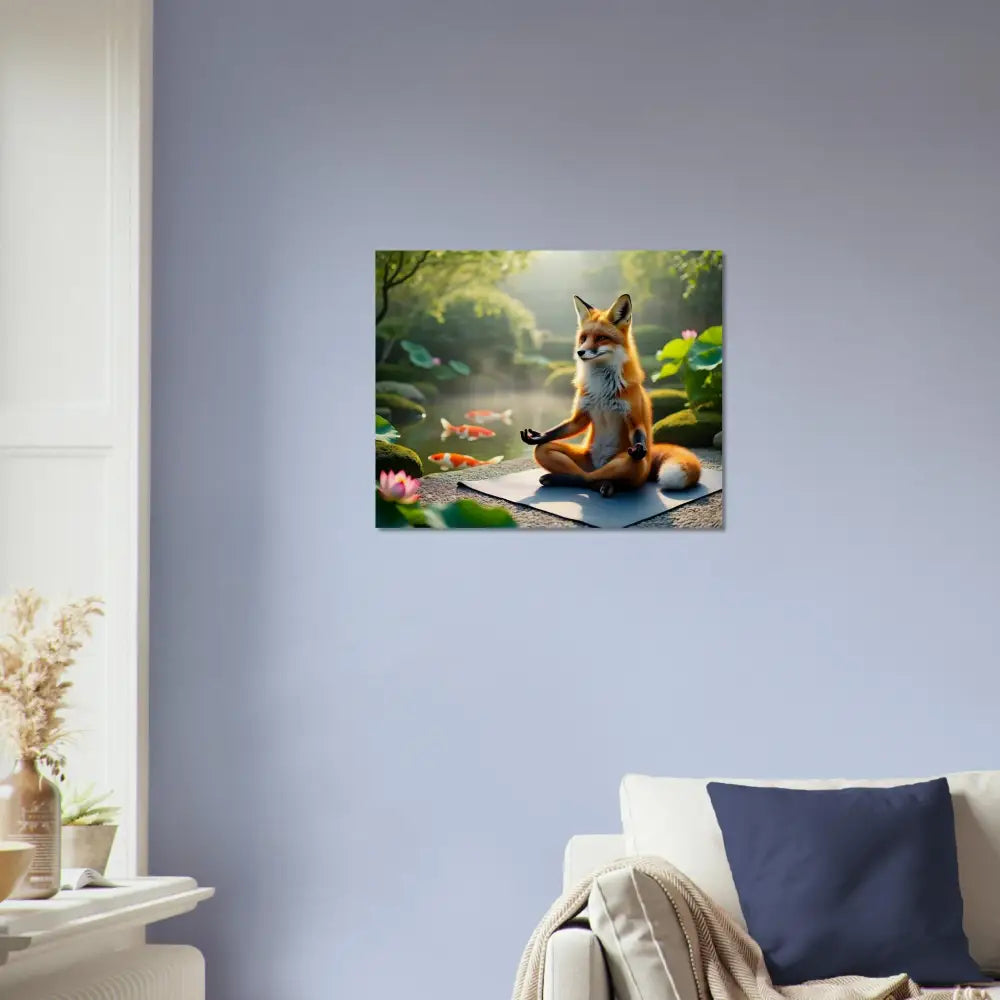 Framed fox meditating print from Wood Prints Foxasana PixiOnyx Organic Stillness Panel