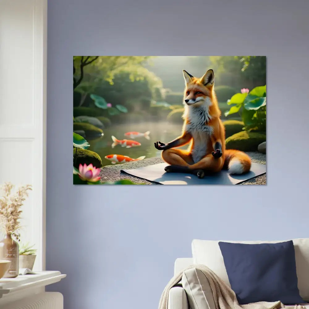 Framed Fox meditating print from Wood Prints Foxasana PixiOnyx Organic Stillness Panel