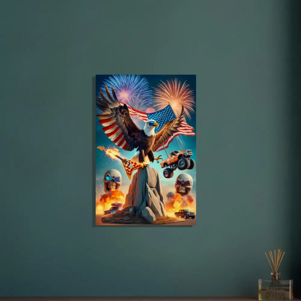Patriotic eagle artwork on rustic wood print for Americana home decor