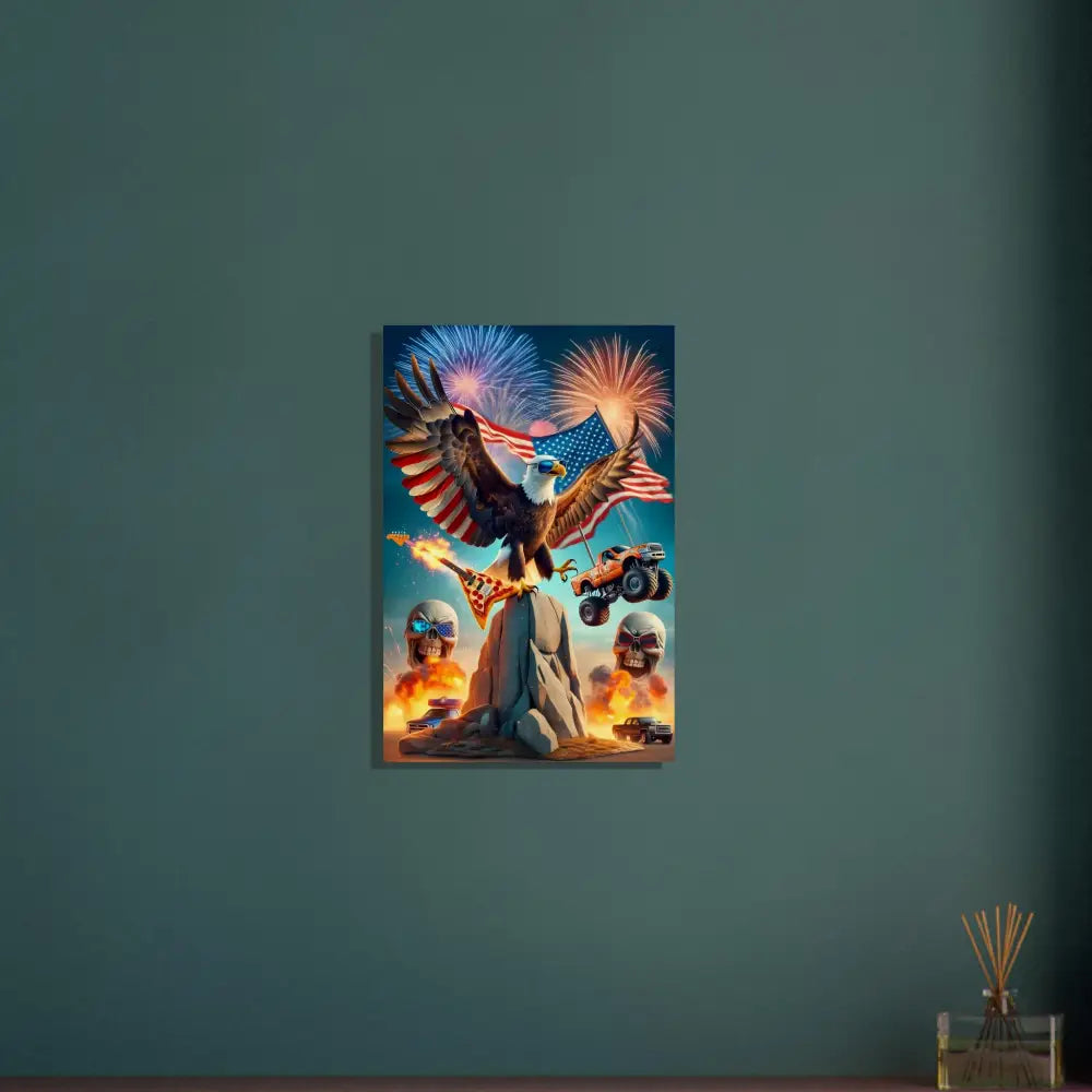 Patriotic eagle artwork on rustic wood print titled Freedom Shreds Eternal by PixiOnyx