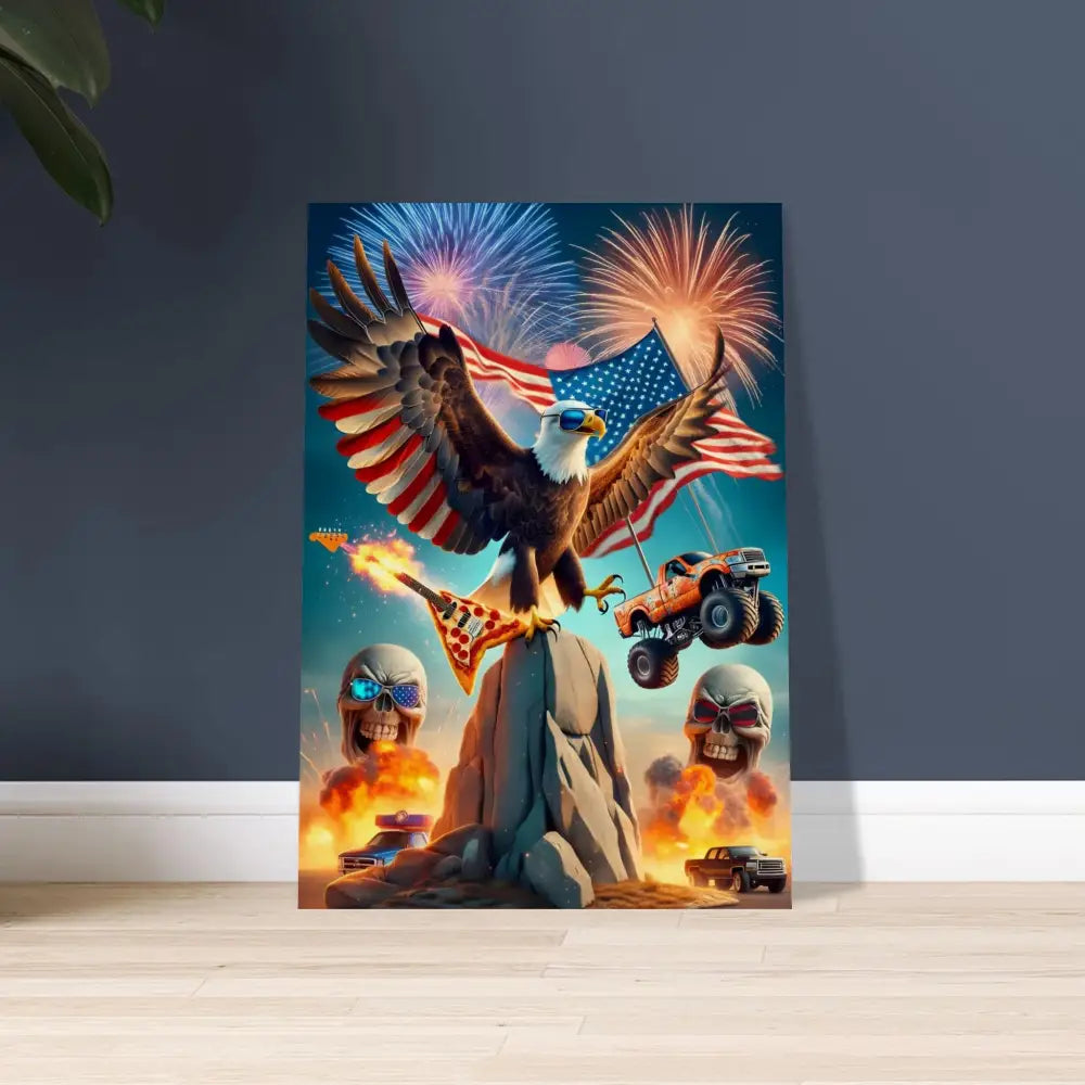 Patriotic eagle art on rustic wood print for Americana home decor