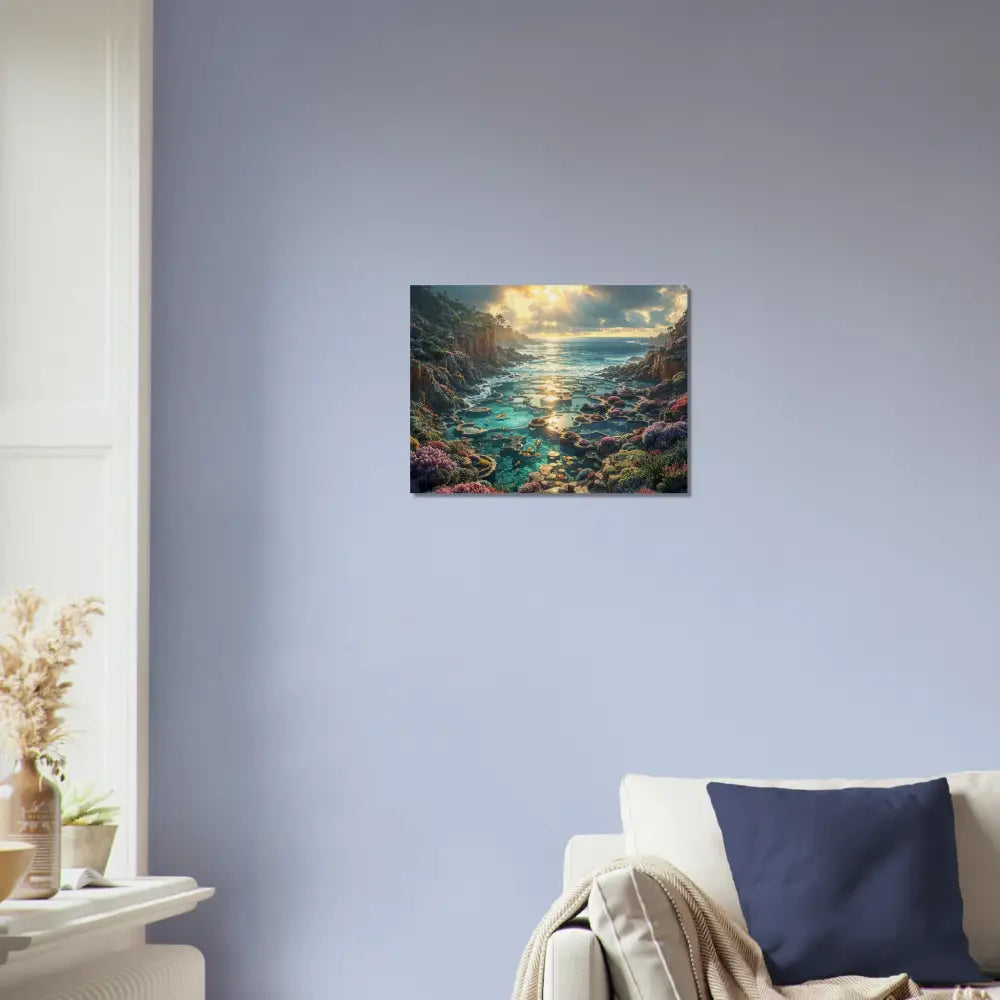 Coastal landscape painting on wood print titled Garden of the Tides from PixiOnyx Tidegrain Harmony Edition