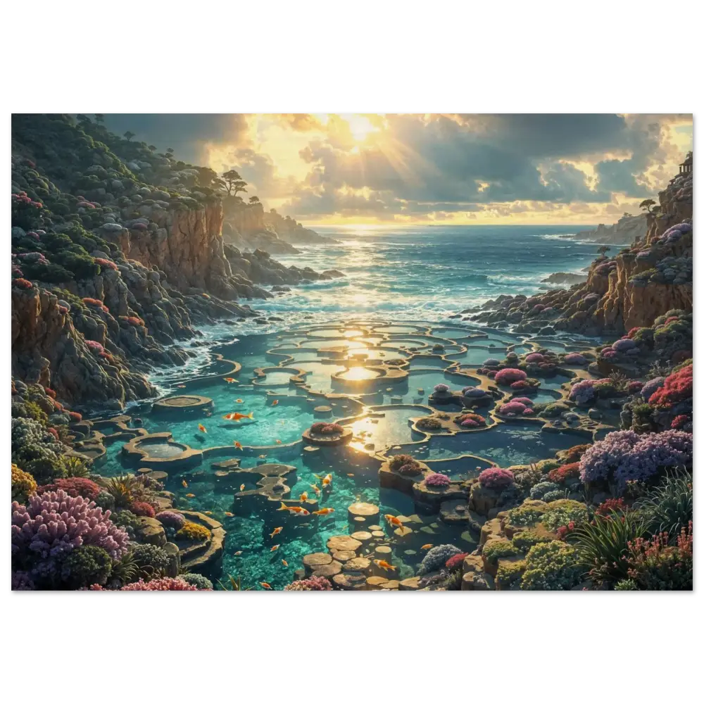 Coastal tide pools artwork on Wood Prints Garden of the Tides PixiOnyx Tidegrain Harmony Edition