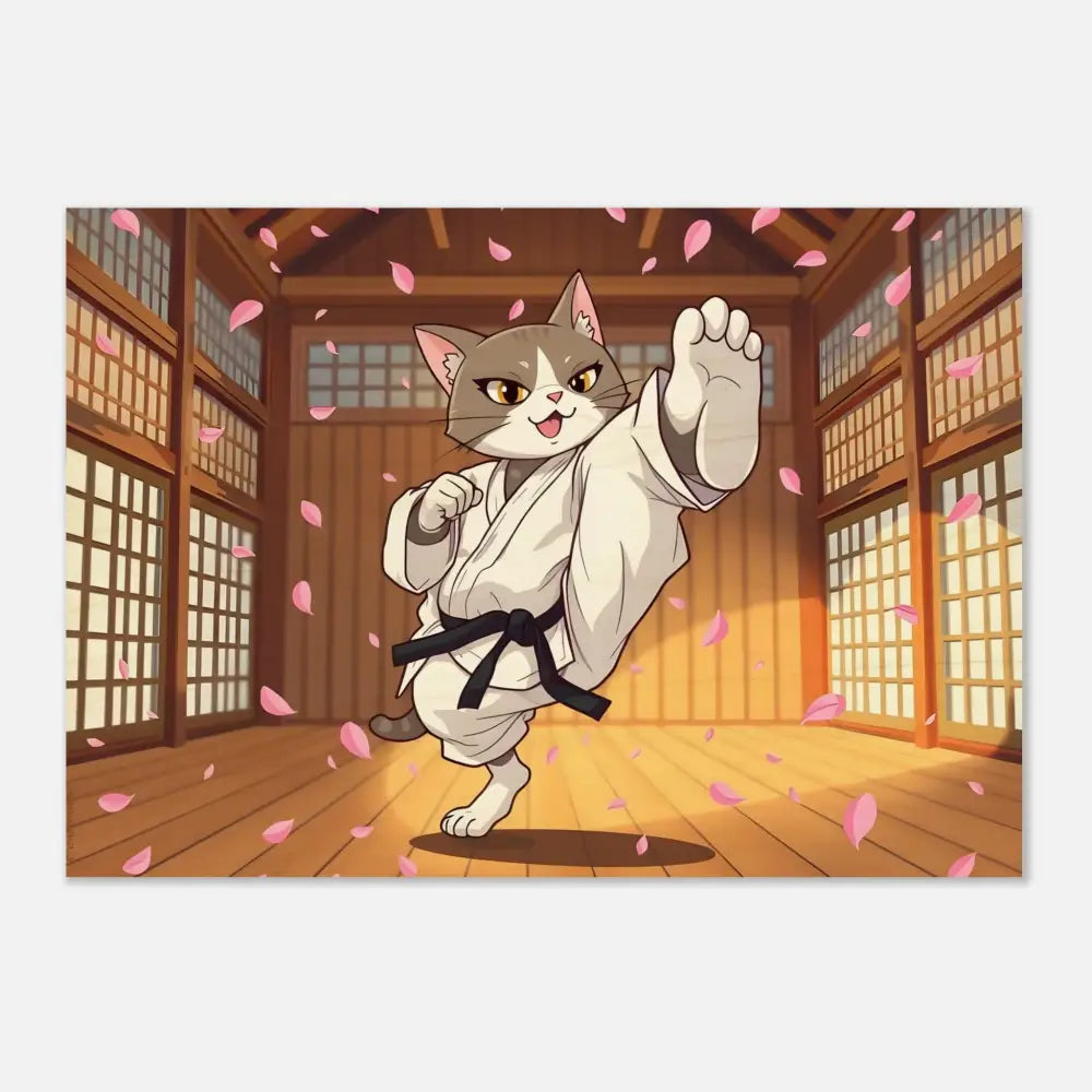 Cartoon Cat in Karate Uniform on Wood Prints Cherry Blossom Showdown product display