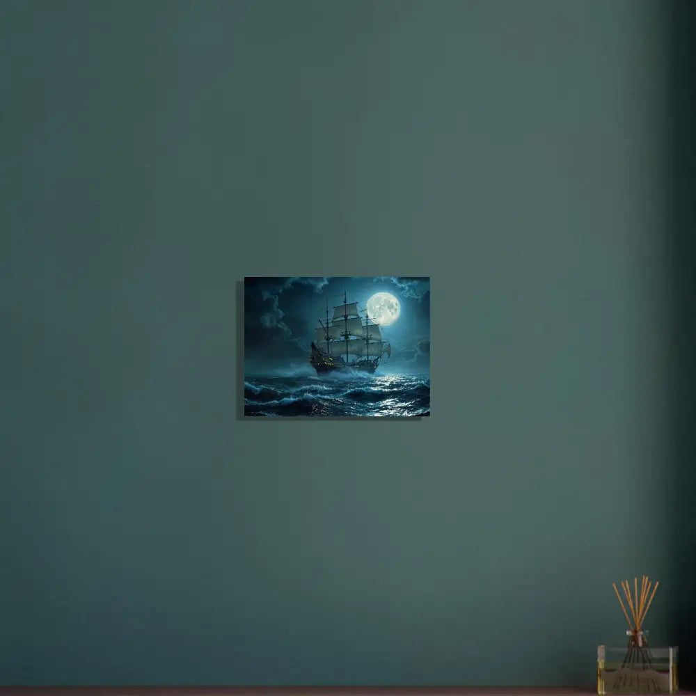 Moonlit sailing ship painting on wood print from PixiOnyx Naturalgrain Voyage Edition