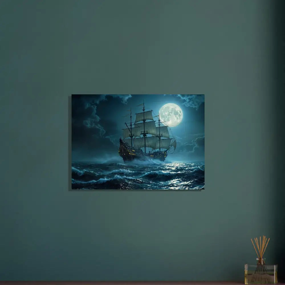 Moonlit sailing ship on water for Wood Prints Moonlit Majesty PixiOnyx Naturalgrain Voyage Edition