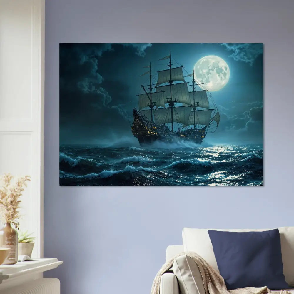 Wood Prints Moonlit Majesty Galleon sailing stormy seas PixiOnyx Naturalgrain Voyage Edition