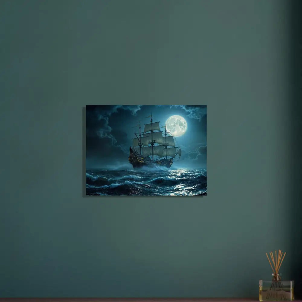 Moonlit sailing ship on calm waters for Wood Prints Moonlit Majesty PixiOnyx Voyage Edition