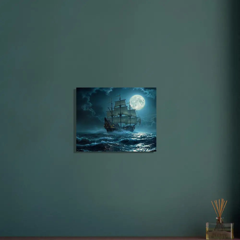 Moonlit sailing ship depicted on Wood Prints Moonlit Majesty PixiOnyx Naturalgrain Voyage Edition