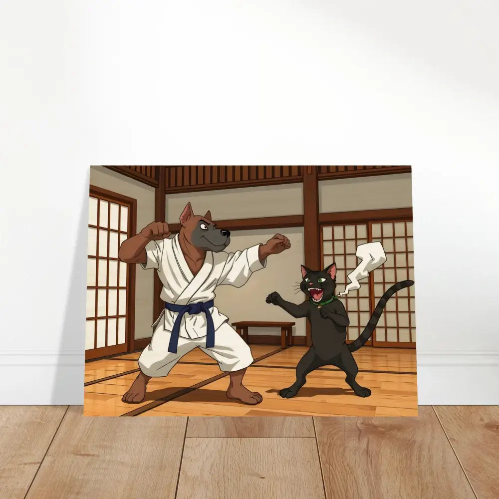 Cartoon Karate Dog and Cat from Wood Prints Paws of Fury Martial Mayhem