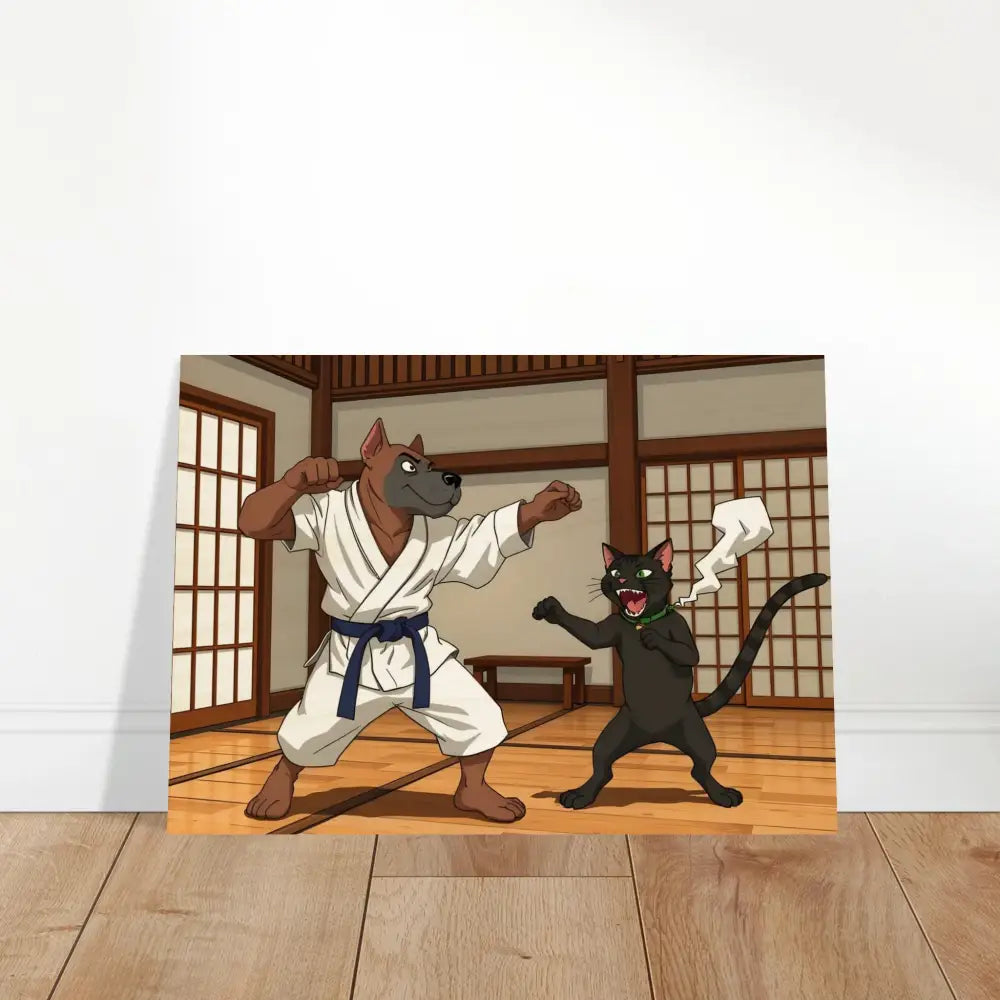 Cartoon Karate Dog and Cat from Paws of Fury Wood Prints by PixiOnyx Martial Mayhem