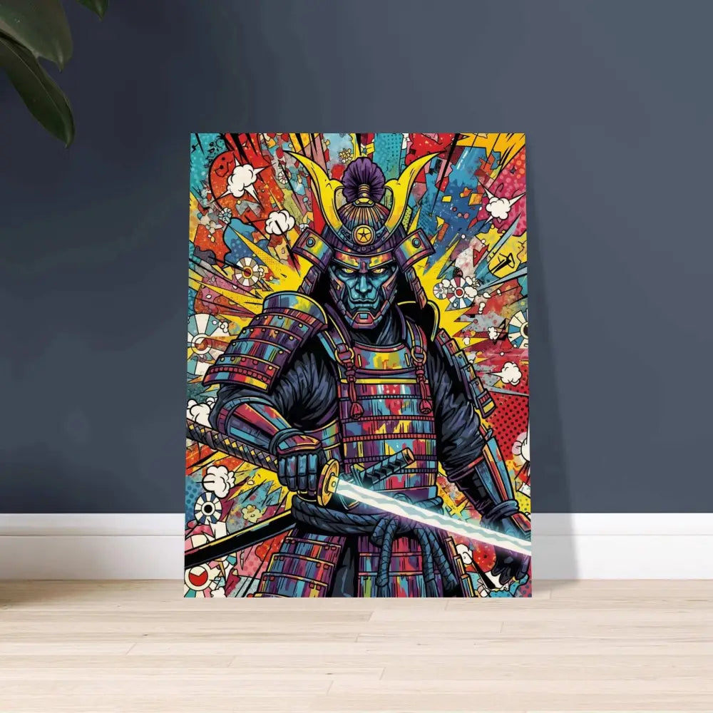 Colorful Pop Art Samurai Canvas Print from Samurai Splash Wood Blends Raw Series