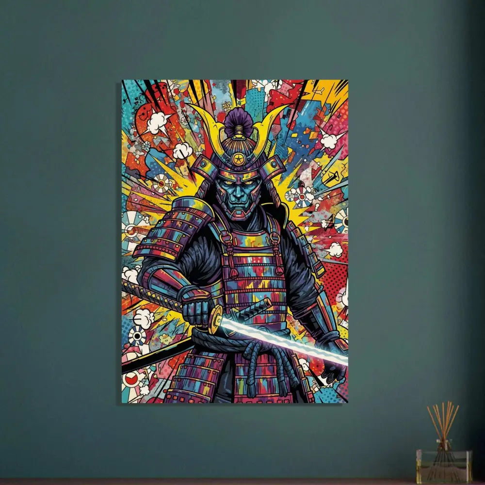 Vibrant samurai splash pop art painting on wood blends raw in PixiOnyx Timberline Series