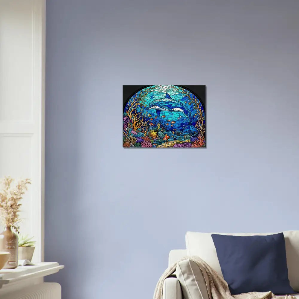 Ocean-themed stained glass artwork featured in Wood Prints Sea Cathedral PixiOnyx Oceanlight Relic