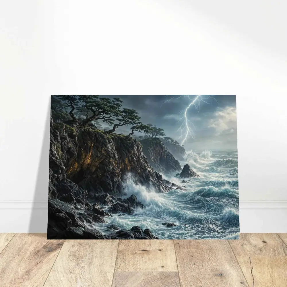 Wood prints offer a rustic feel with Stormroot Cliffs coastal scene on PixiOnyx Earthgrain Edition