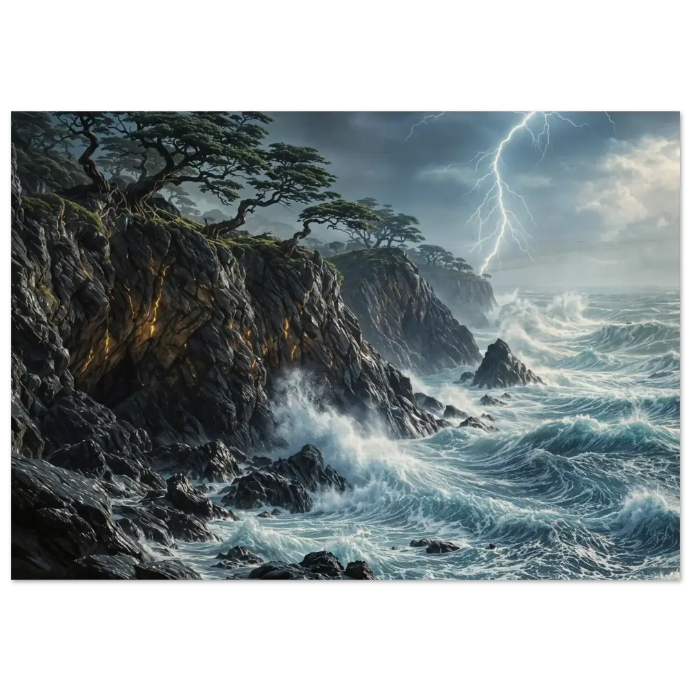 Wood prints offer a rustic feel with a stormy seascape near Cliffs in PixiOnyx Earthgrain Edition