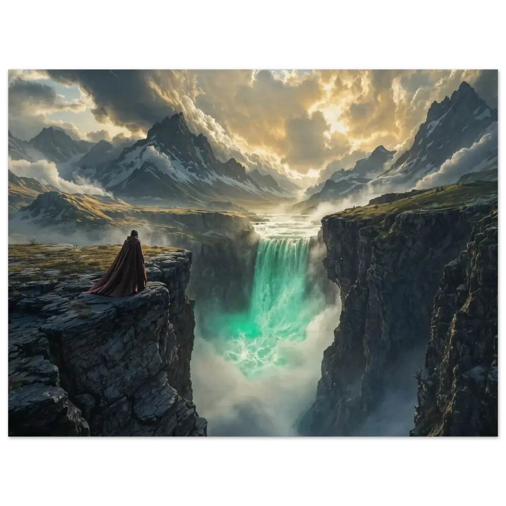 Wood Prints The Edge of Silence PixiOnyx Forestgrain Stillness Edition majestic waterfall cascading into misty abyss
