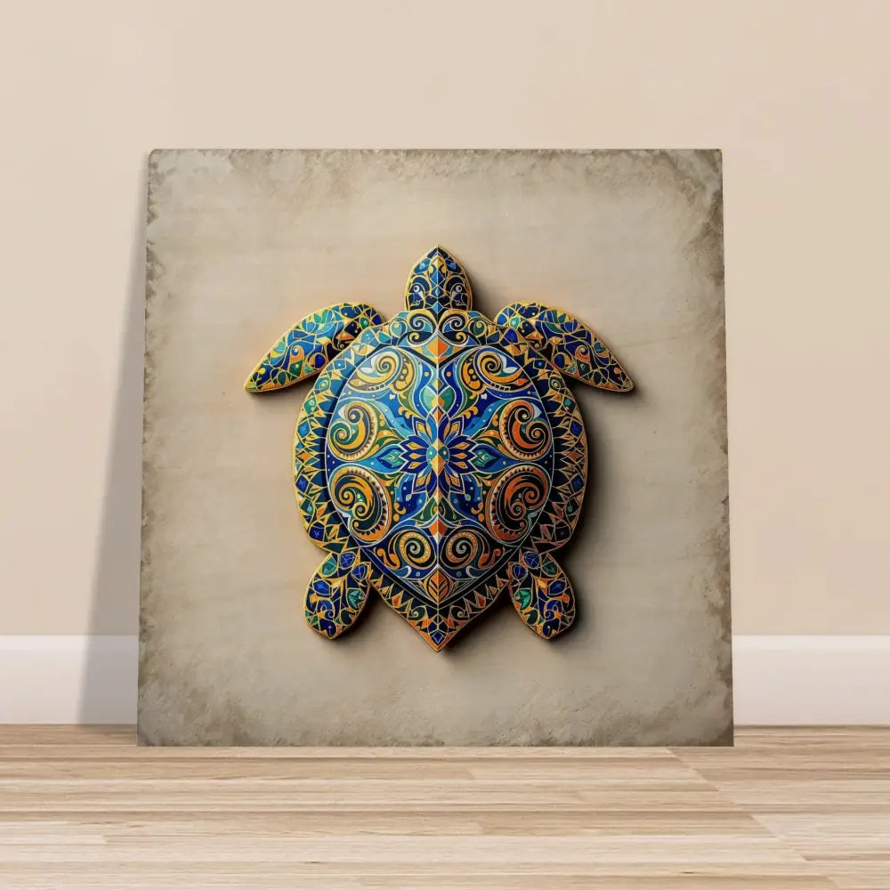 Ornate turtle wall art featured on Wood Prints Turtle Sigil Shell of Patterns by PixiOnyx